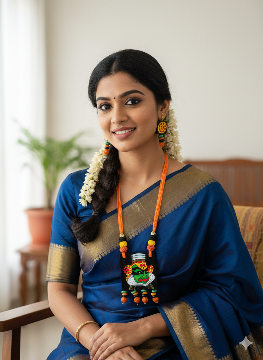 Hand Made Terracotta Or Clay Kathakali Necklace Set