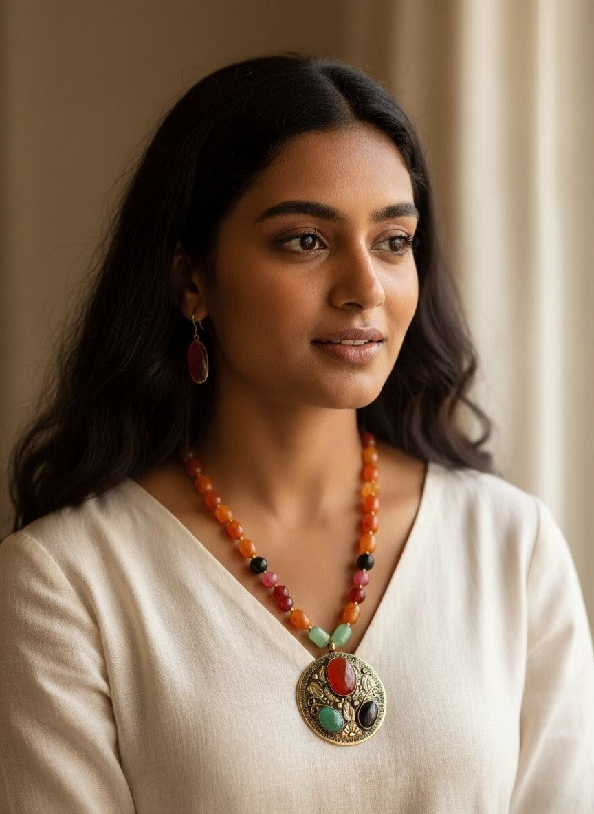 Statement Onyx and Monalisa Stone Necklace Sets