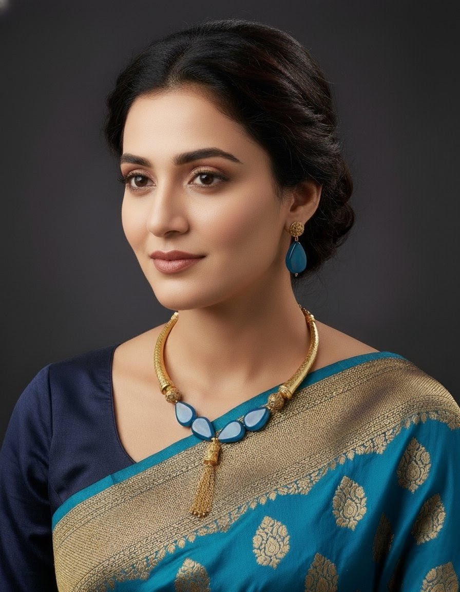 Elegant Agate Stone Hasli Necklace Set