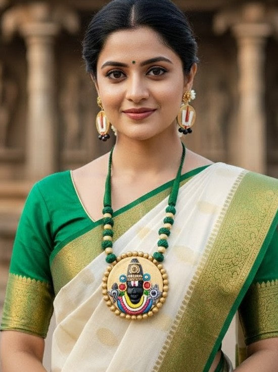 Hand Made Terracotta Or Clay Balaji Necklace Set