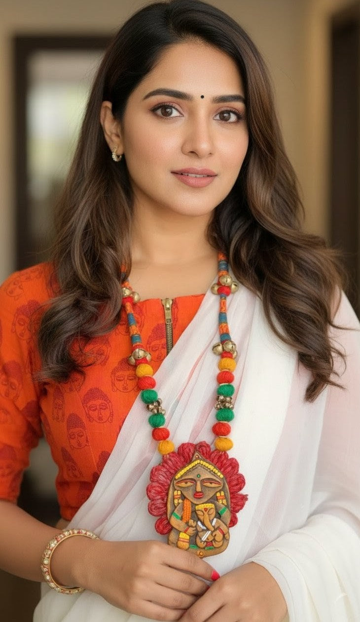 Hand Made Terracotta Or Clay Devi Necklace Set