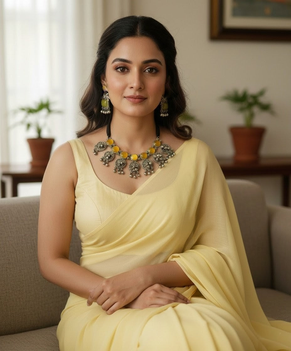 Monalisa Stone Silver Replica Necklace Set