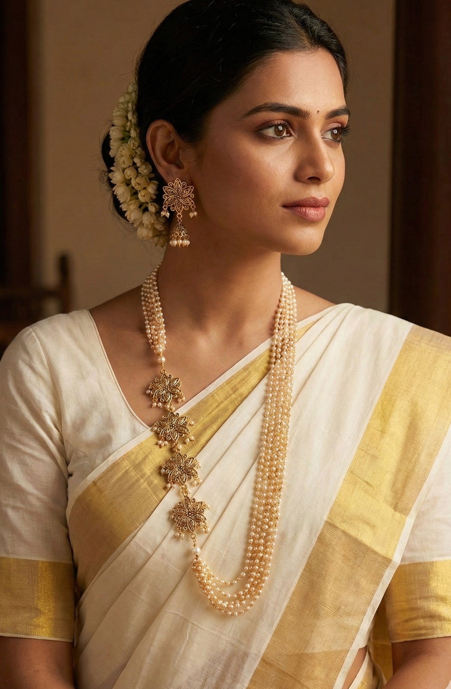 Elegant Moti Chain Long Necklace Set