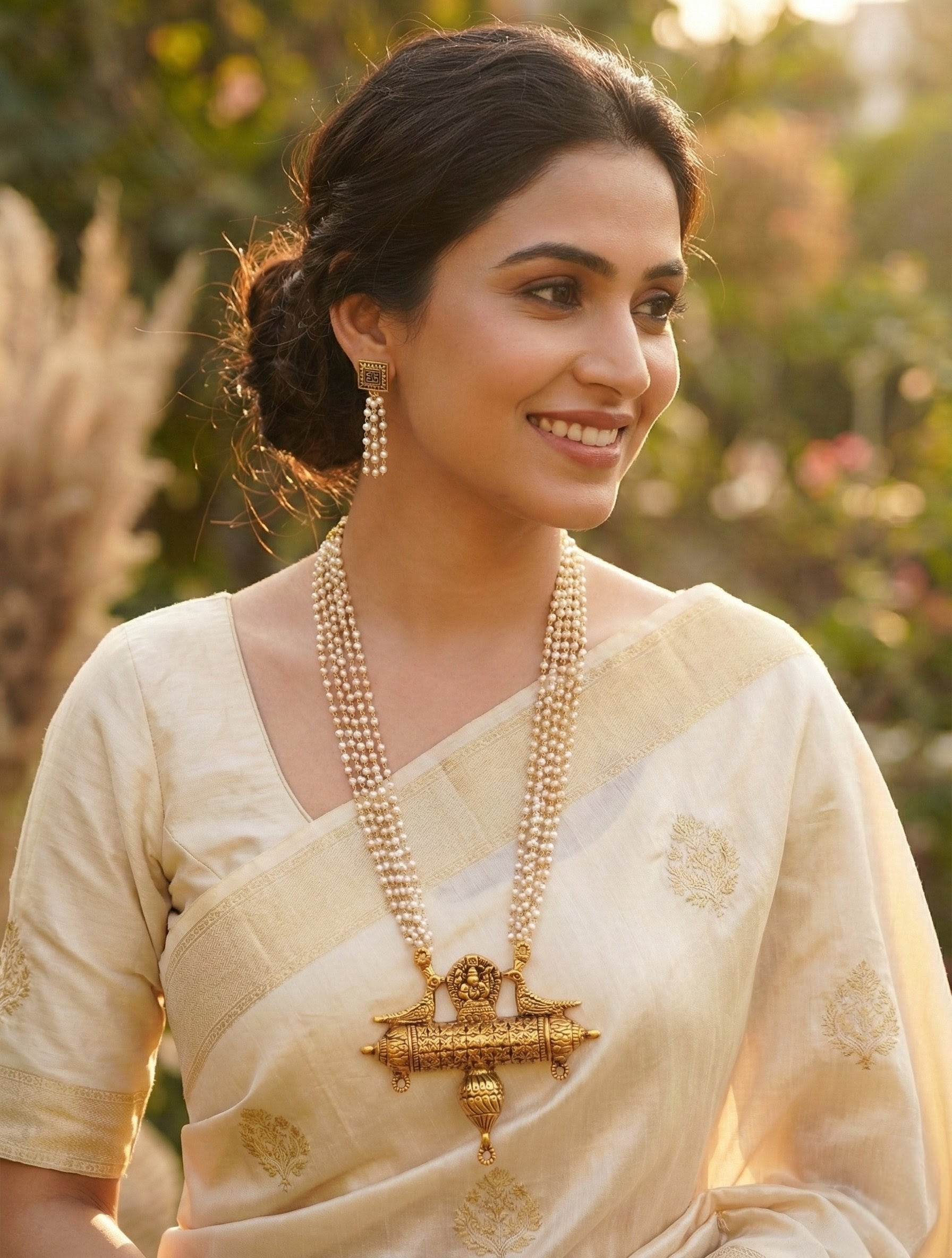 Statement Moti Chain Long Necklace Set