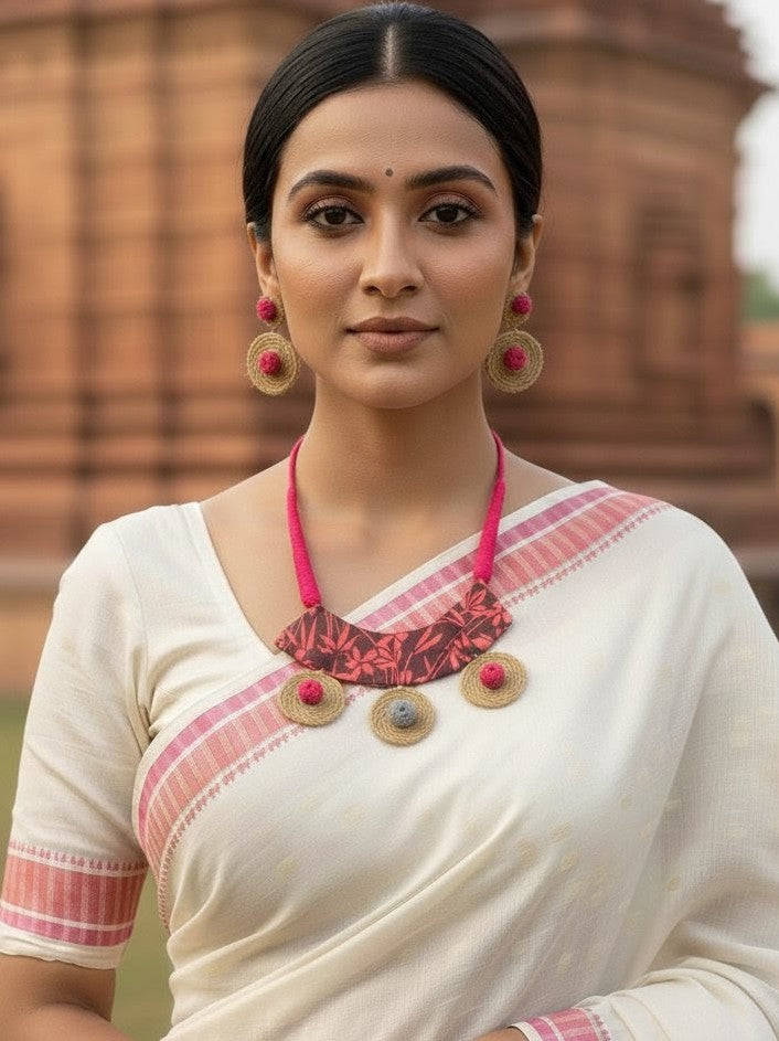 Sleek Handmade Fabric Hasli Necklace Set