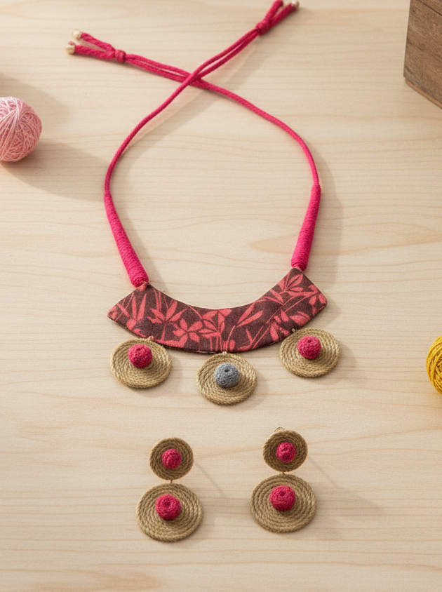 Sleek Handmade Fabric Hasli Necklace Set