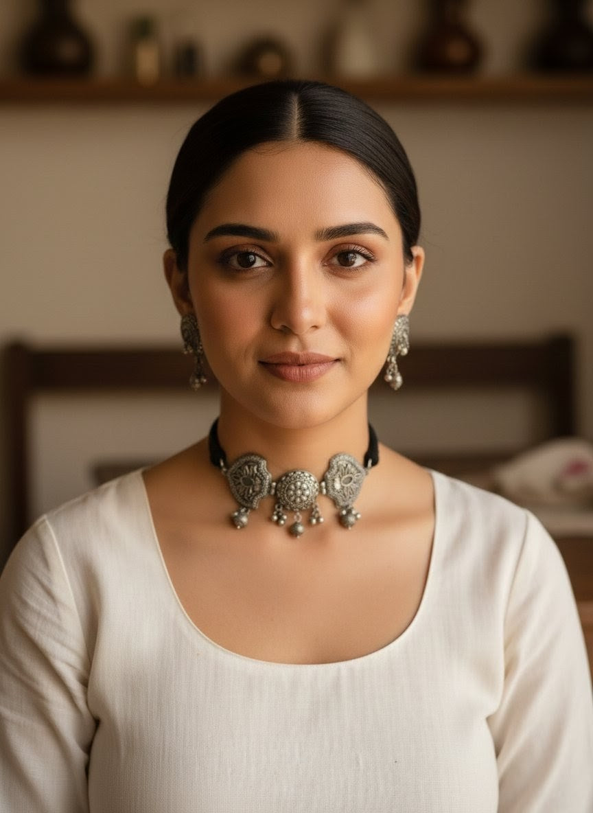 Statement Silver Replica Brass Choker Set