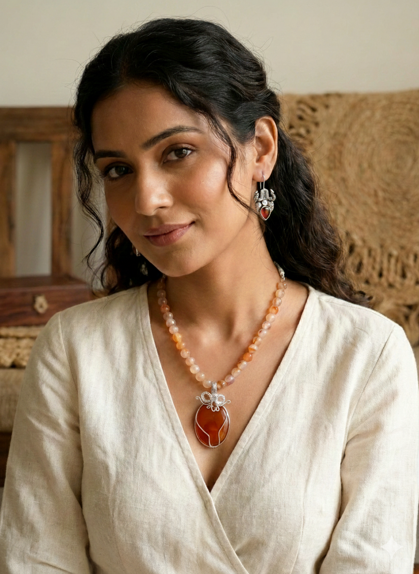 Statement Onyx & Monalisa Stone Pendant Set