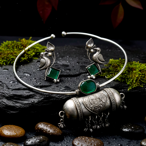 Classy Monalisa Stone Silver Replica Hasli Necklace Sets