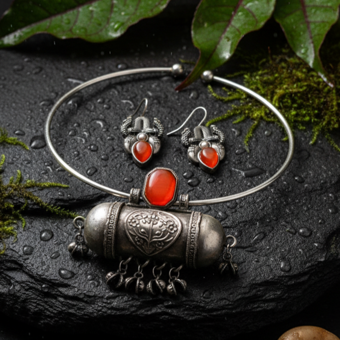 Classy Monalisa Stone Silver Replica Hasli Necklace Sets