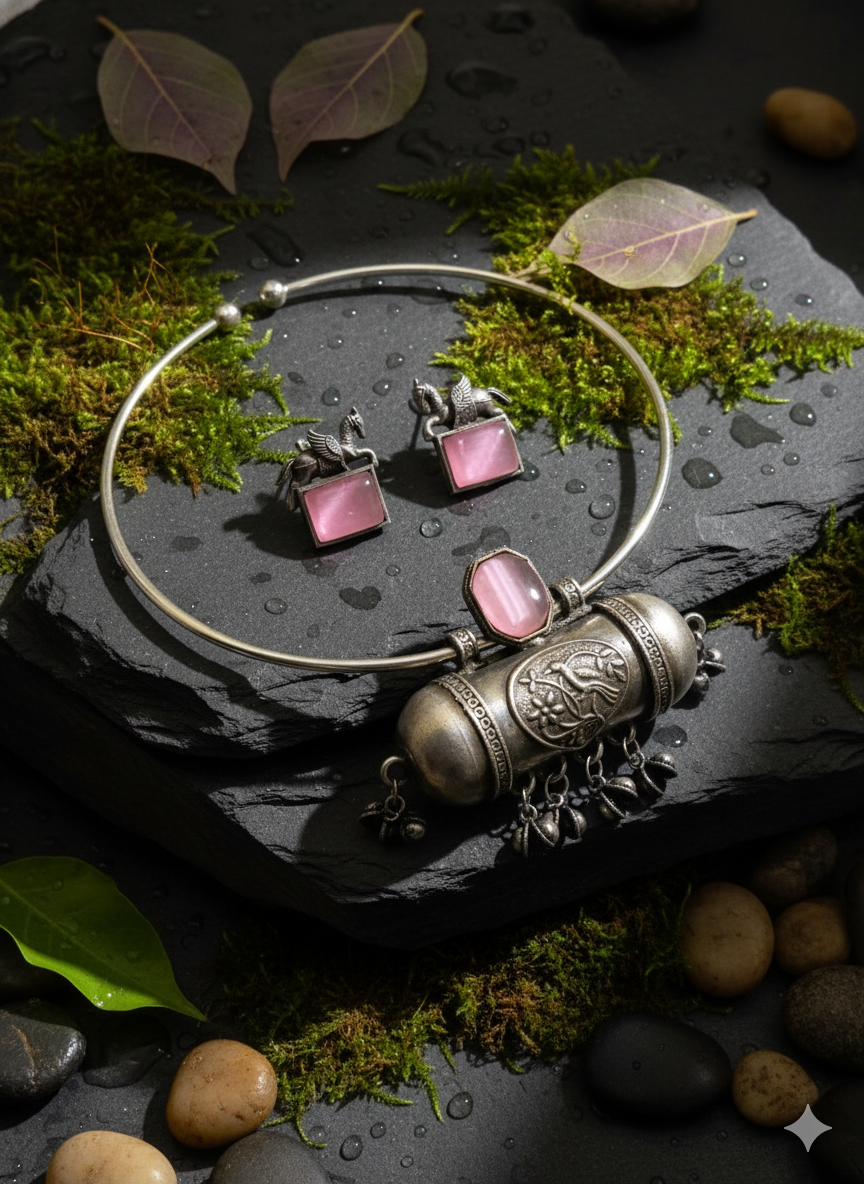 Classy Monalisa Stone Silver Replica Hasli Necklace Sets