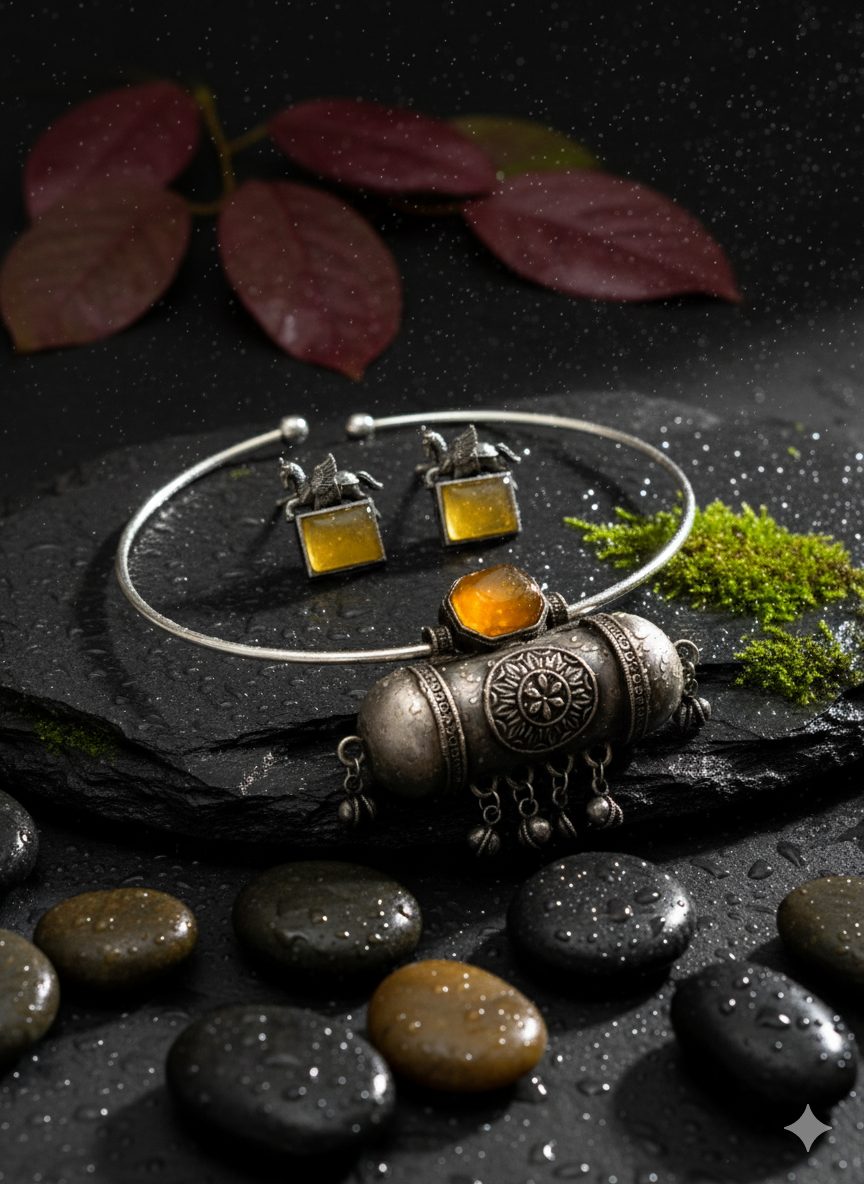 Classy Monalisa Stone Silver Replica Hasli Necklace Sets