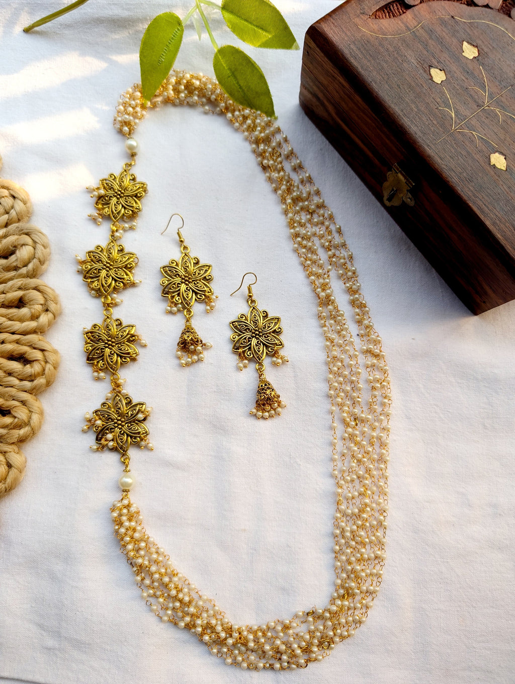 Elegant Moti Chain Long Necklace Set