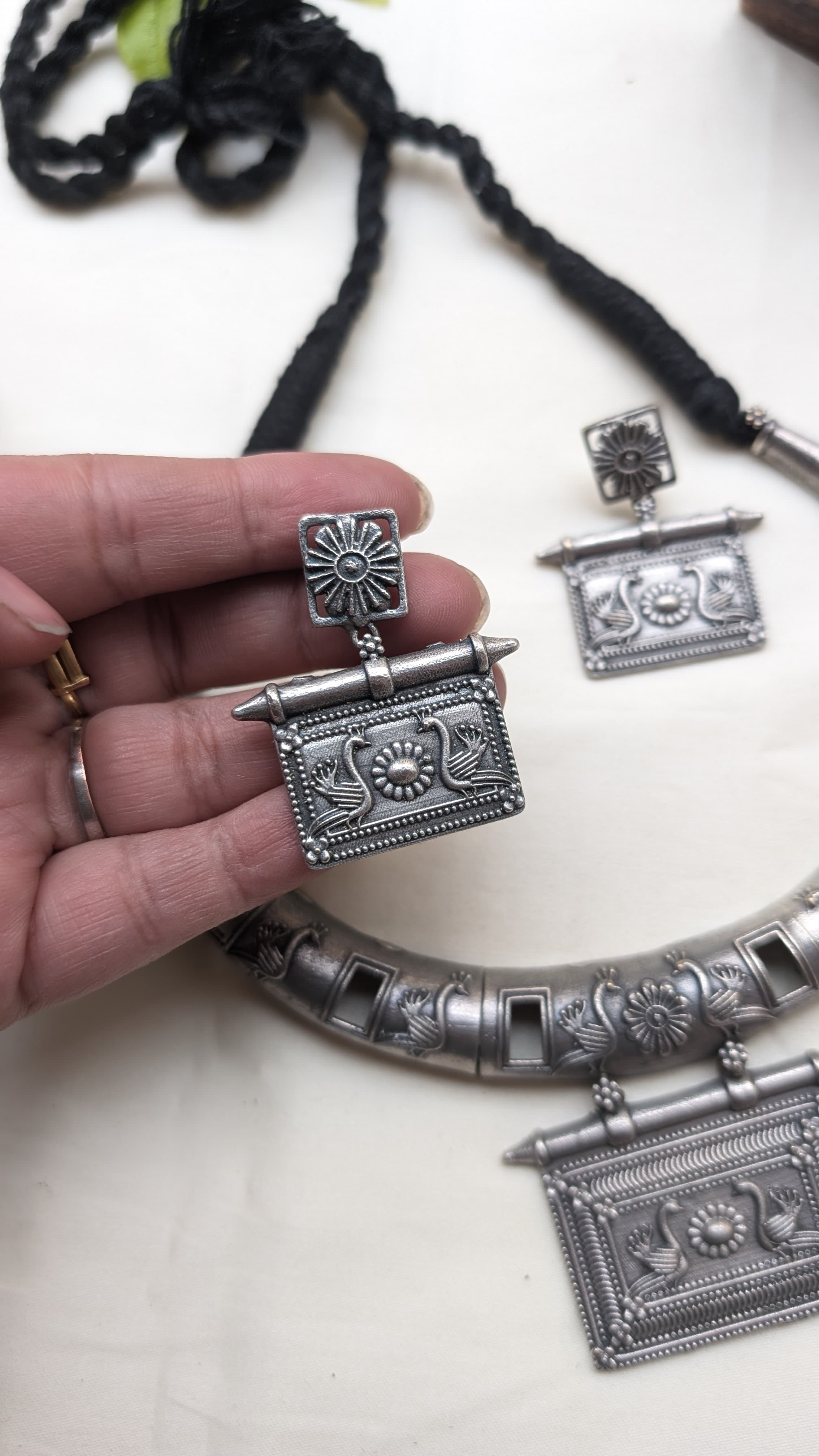 Designer Silver Replica Hasli Necklace Set