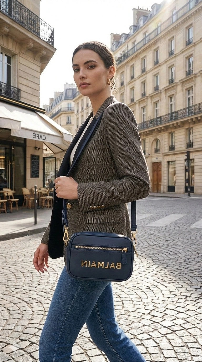 Brand Inspired Metal Embellished Camera Sling Bag