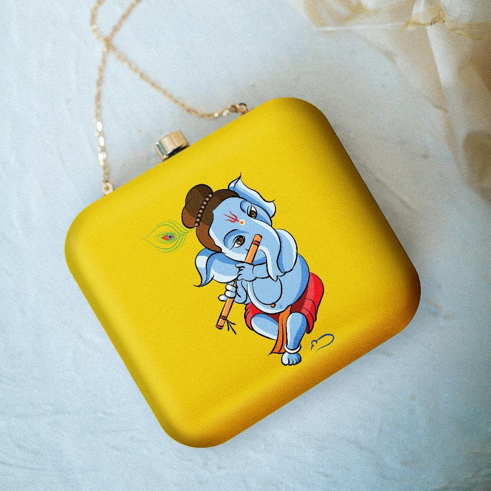 Ganesha Printed Satin Fabric Clutch Bags for Women