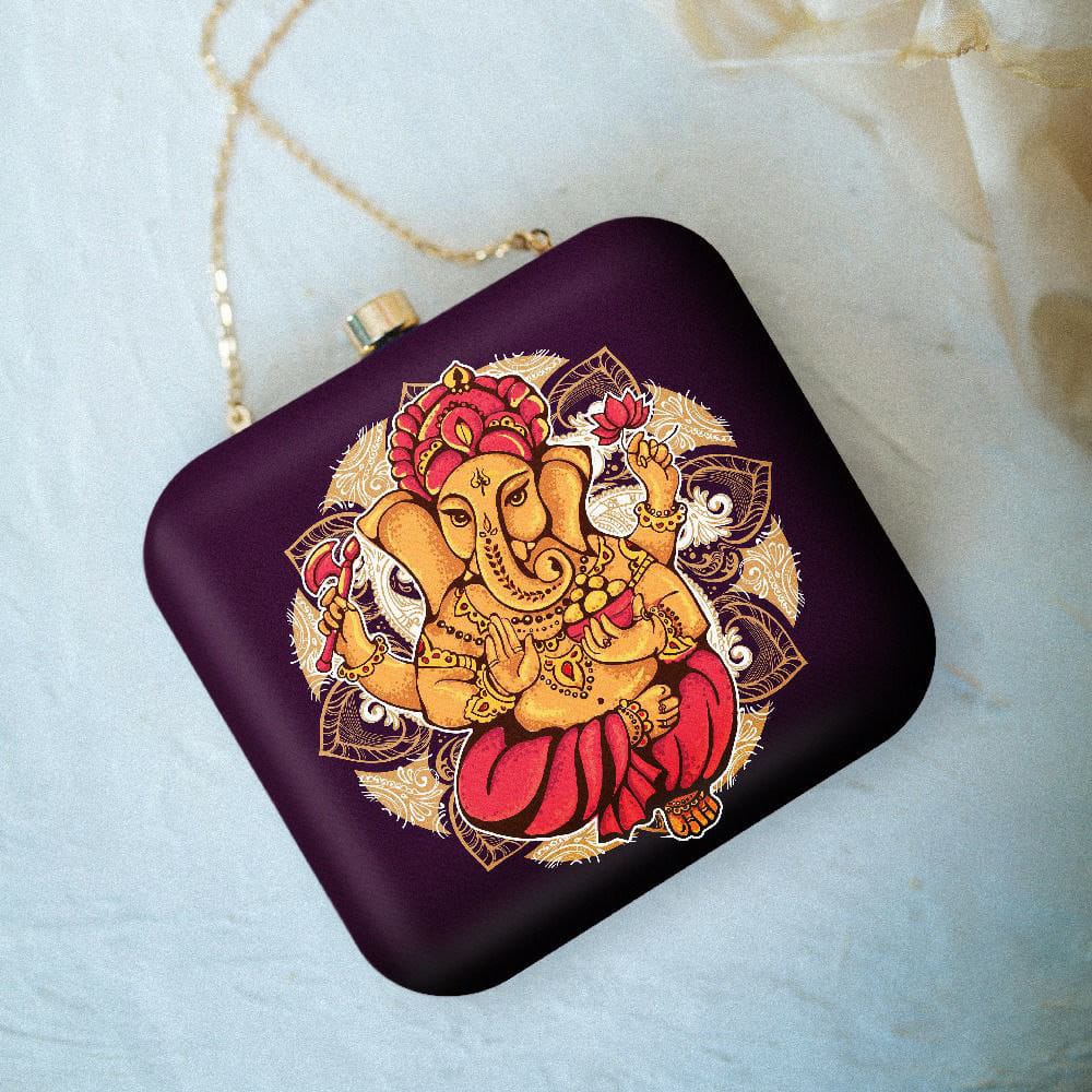 Ganesha Printed Satin Fabric Clutch Bags for Women