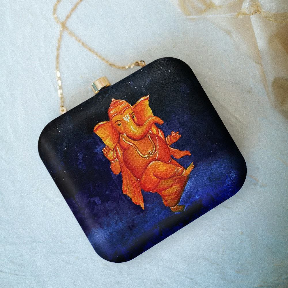 Ganesha Printed Satin Fabric Clutch Bags for Women