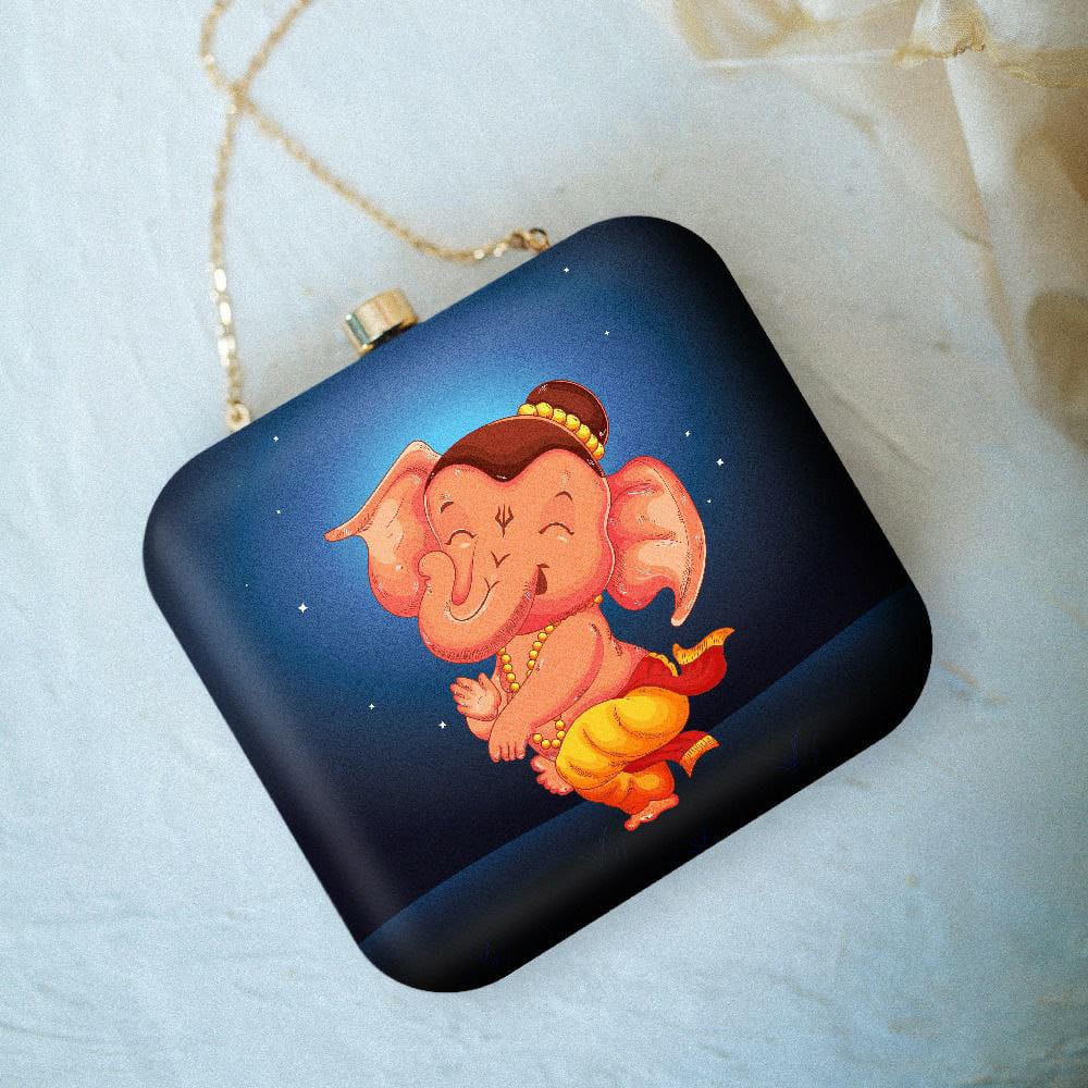 Ganesha Printed Satin Fabric Clutch Bags for Women