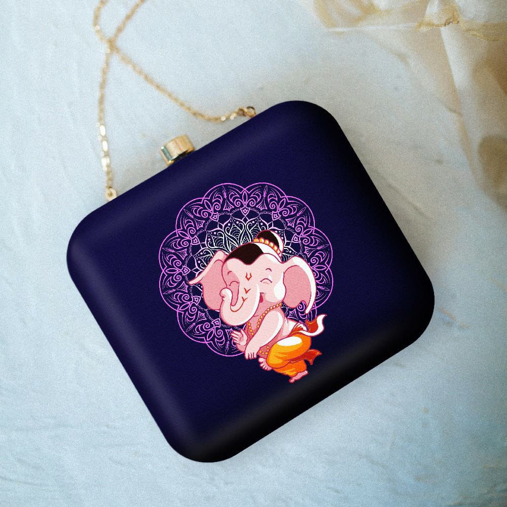 Ganesha Printed Satin Fabric Clutch Bags for Women