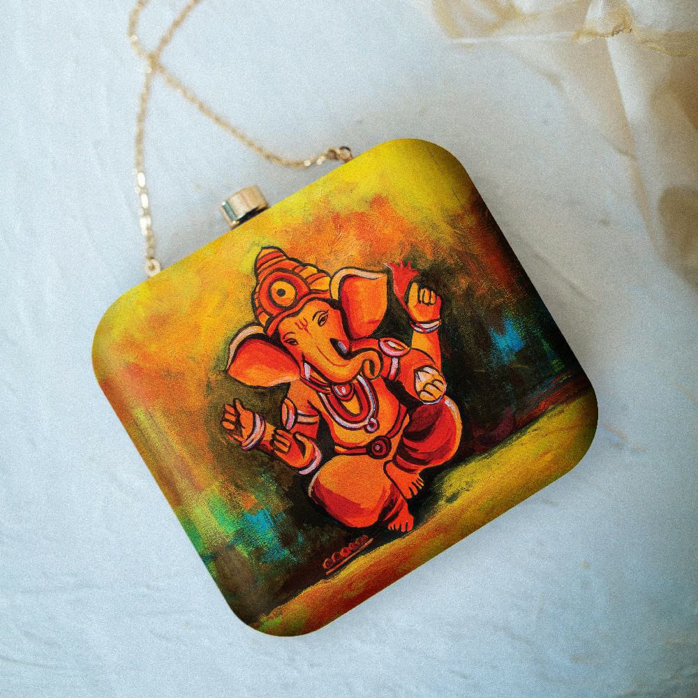 Ganesha Printed Satin Fabric Clutch Bags for Women