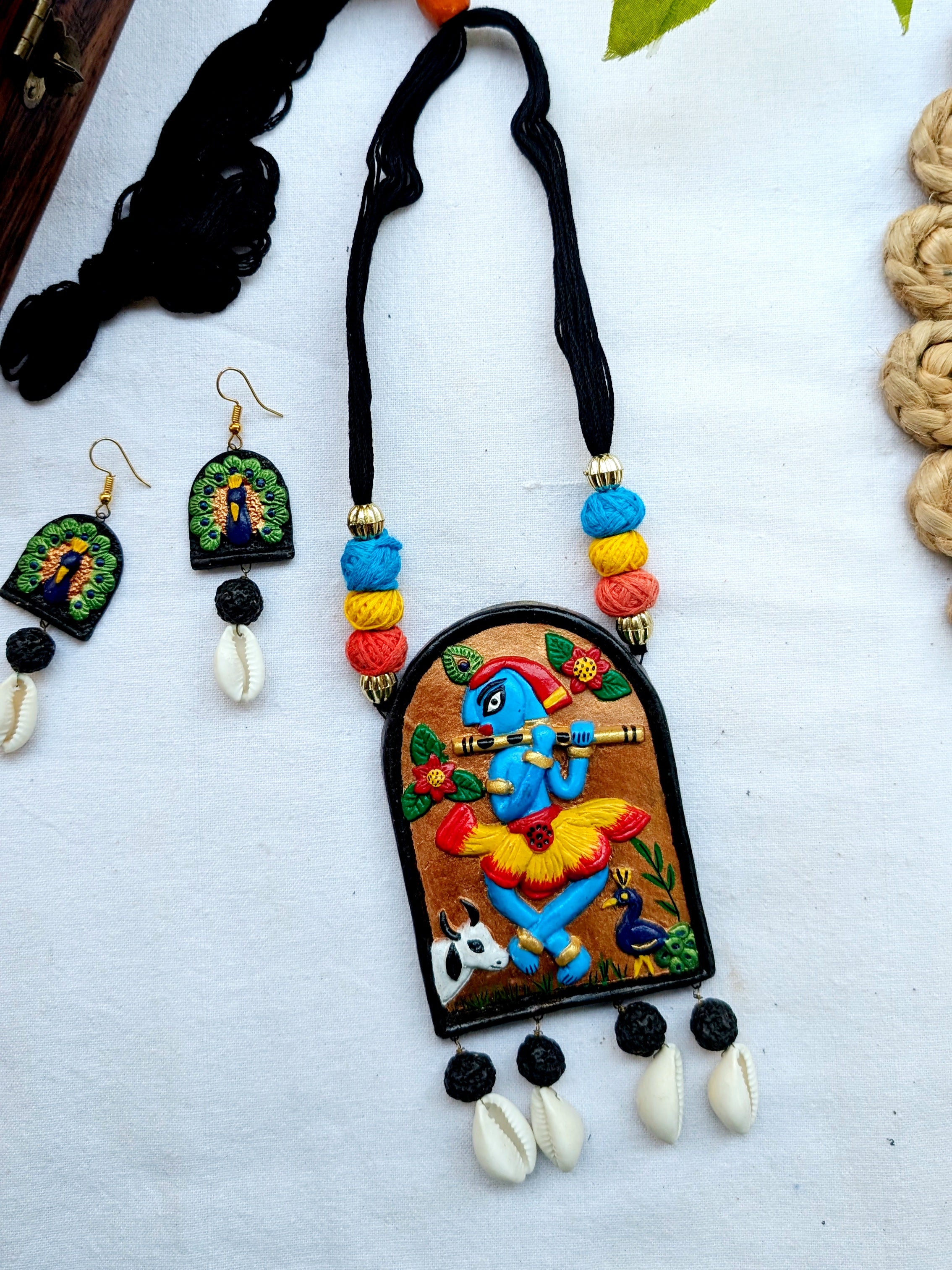 Hand Made Terracotta Or Clay Krishna Necklace Set