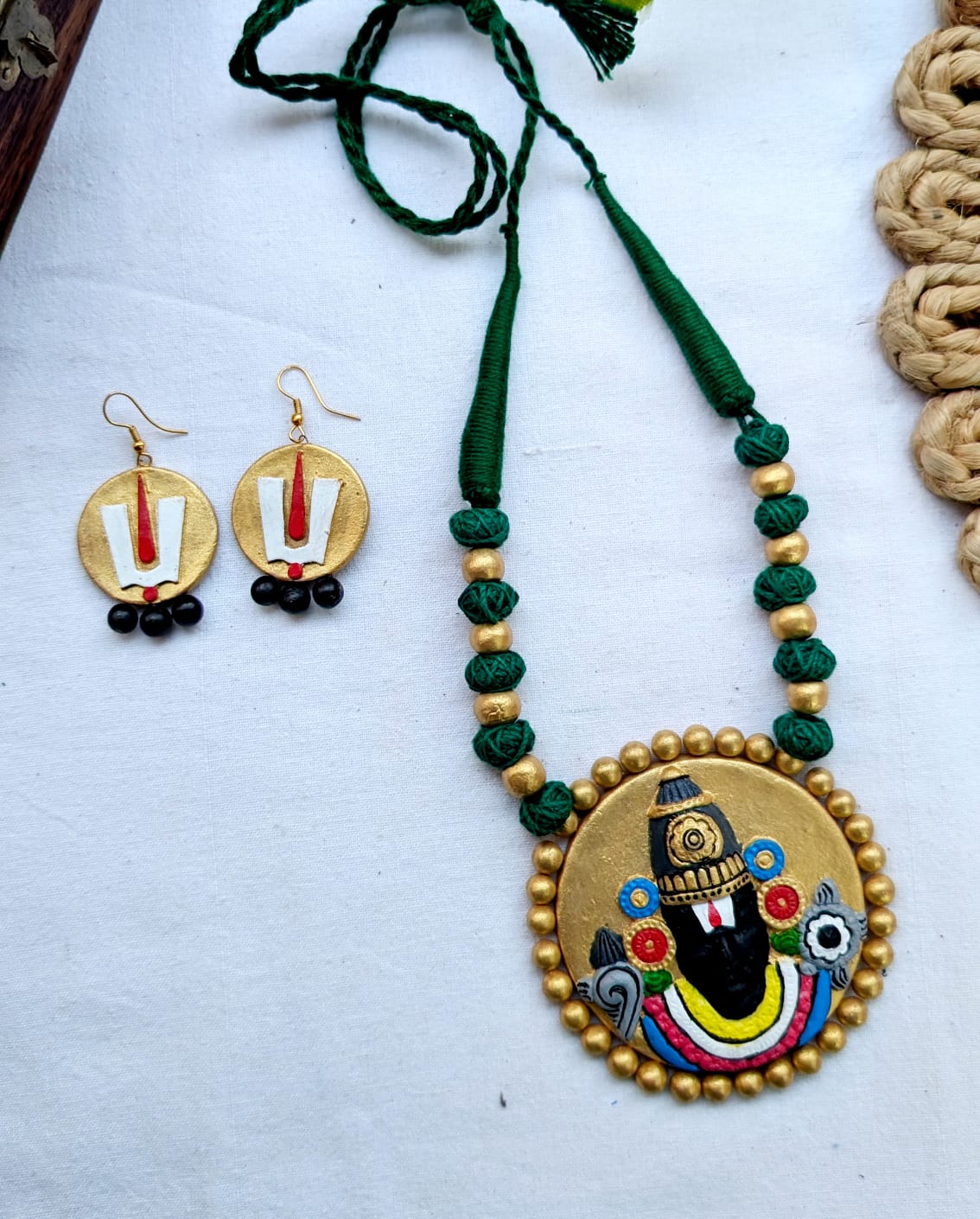 Hand Made Terracotta Or Clay Balaji Necklace Set