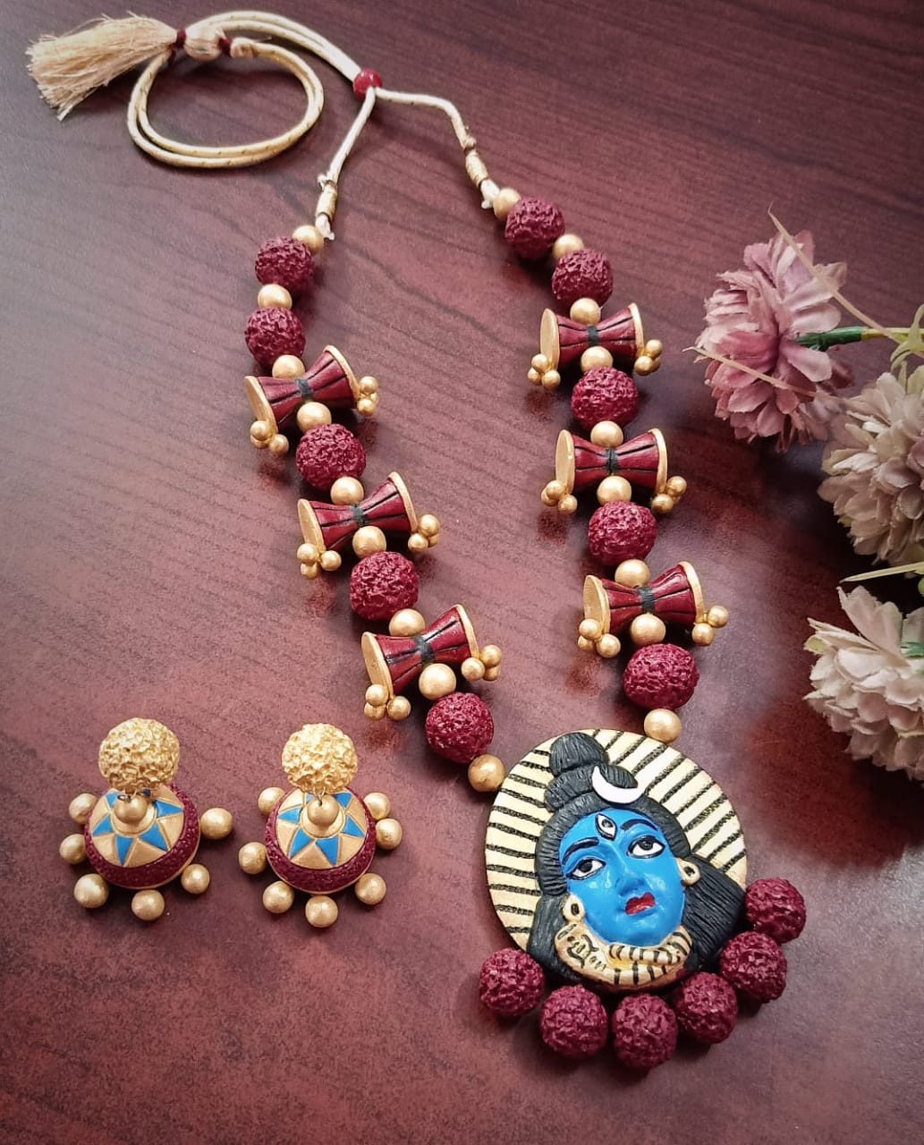 Hand Made Terracotta Or Clay Shiva Necklace Set