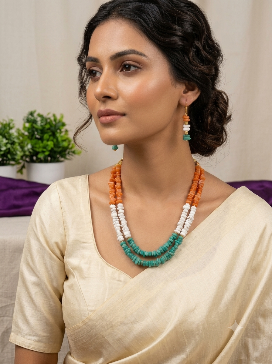 Tricolour Uncut Beads Necklace Set