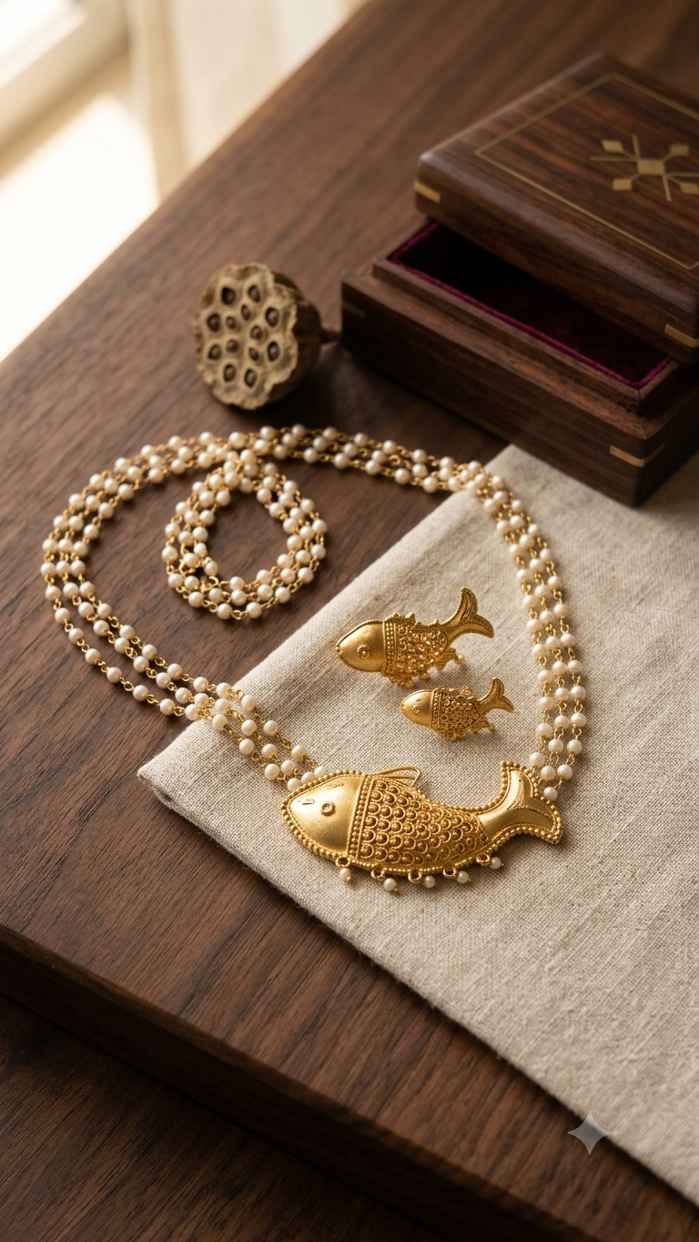 Designer Fish Pendant Moti Chain Pendant Set for Women