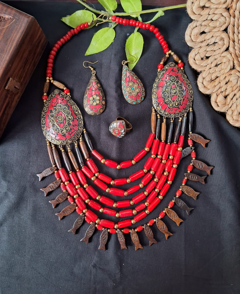Designer Tibetan Beads Necklace Combo Set