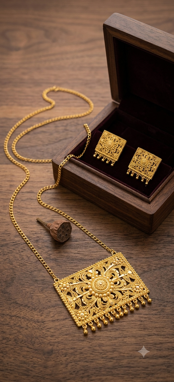 Bengali Style Gold Plated Pendant Set for Women