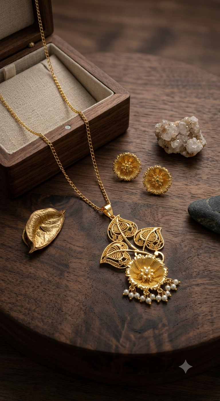 Bengali Style Gold Plated Pendant Set for Women