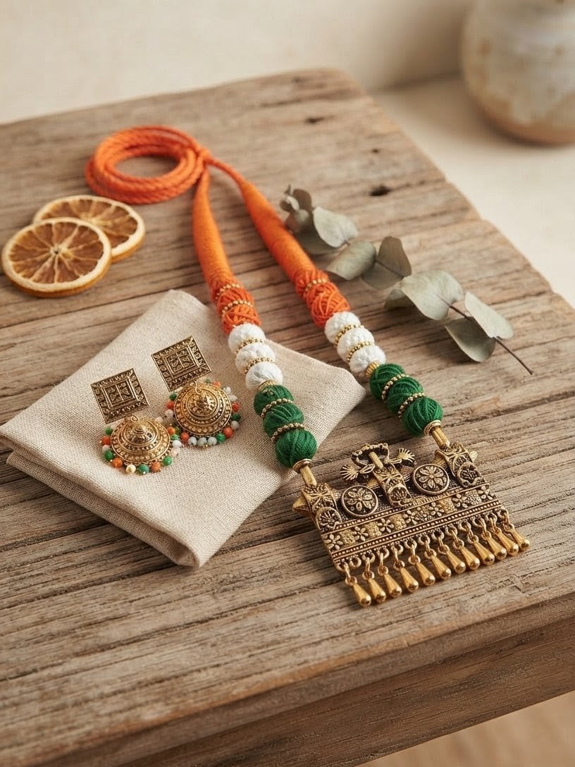 Tricolour Thread Beads Necklace Set