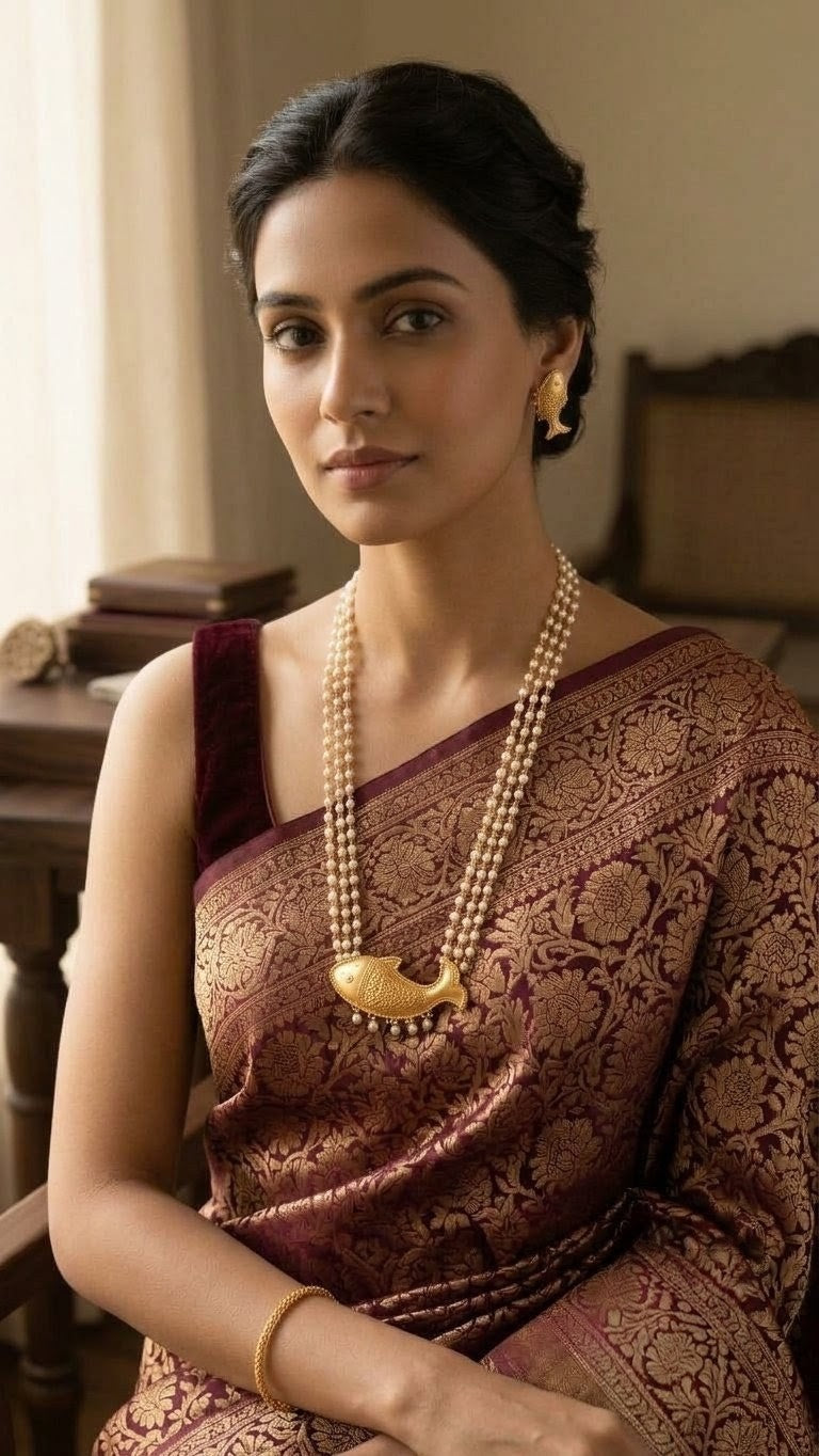 Designer Fish Pendant Moti Chain Pendant Set for Women