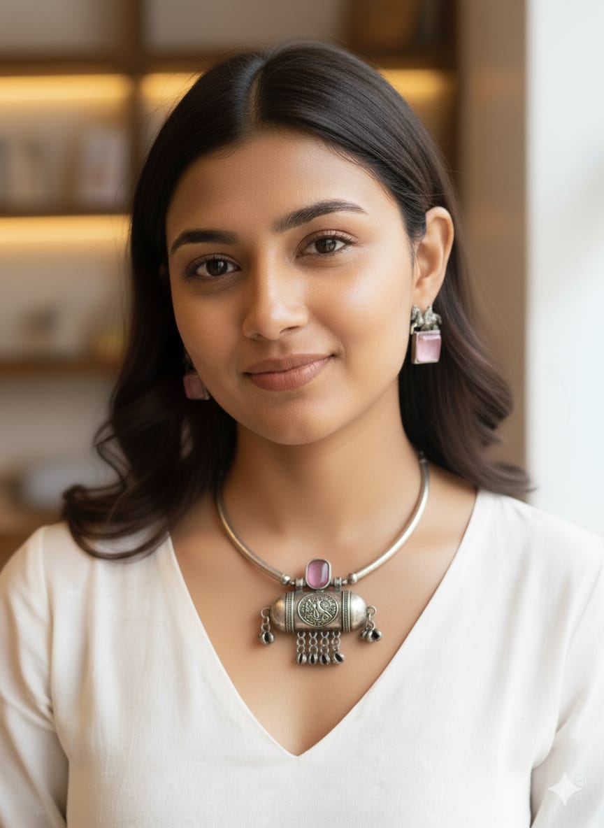 Classy Monalisa Stone Silver Replica Hasli Necklace Sets