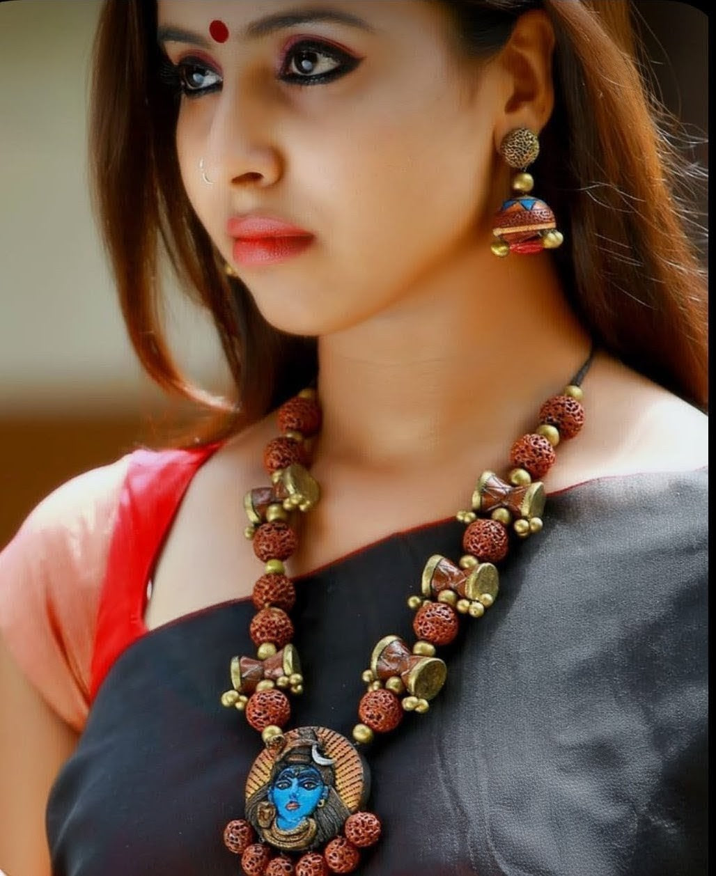 Hand Made Terracotta Or Clay Shiva Necklace Set