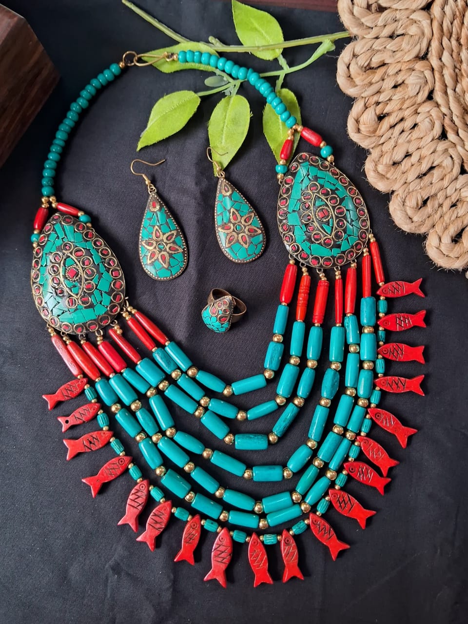 Designer Tibetan Beads Necklace Combo Set