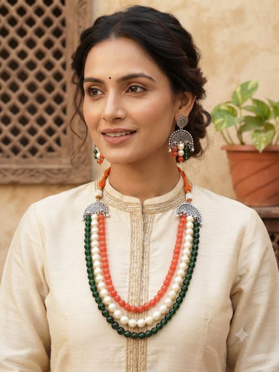 Tricolour Elegant Beads Layered Necklace Set