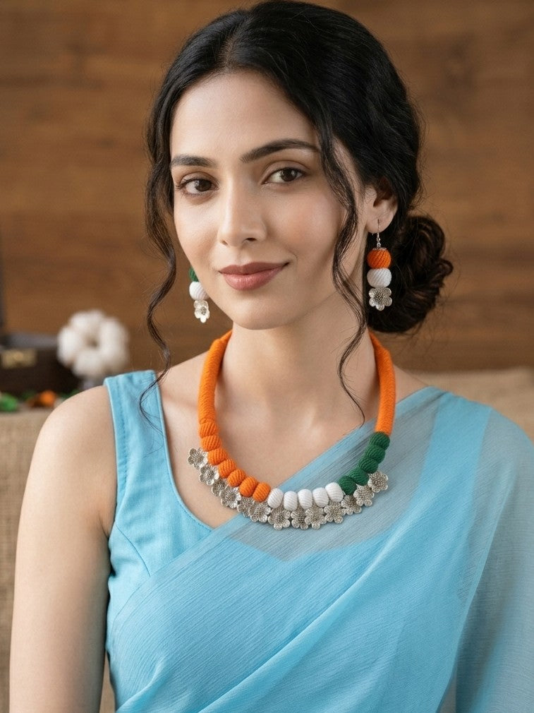 Tricolour Thread Beads Flower Necklace Set