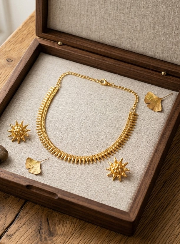 Designer Gold Plated Bengali Style Necklace Set