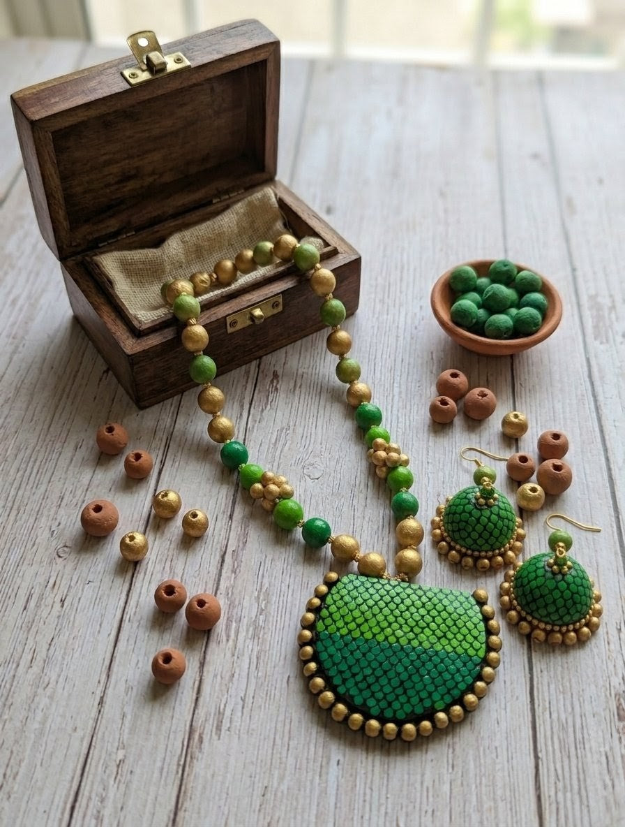 Designer Hand Made Terracotta Or Clay Necklace Set