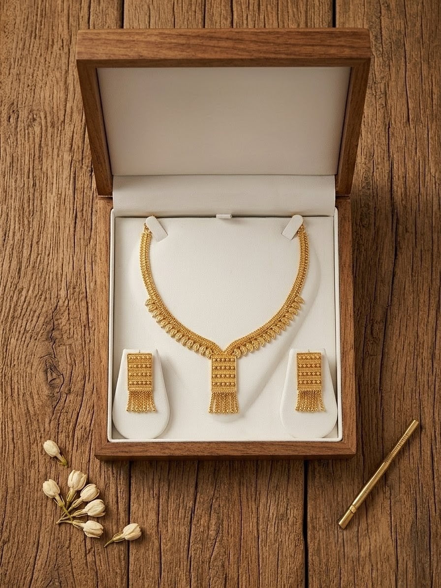 Designer Gold Plated Bengali Style Necklace Set