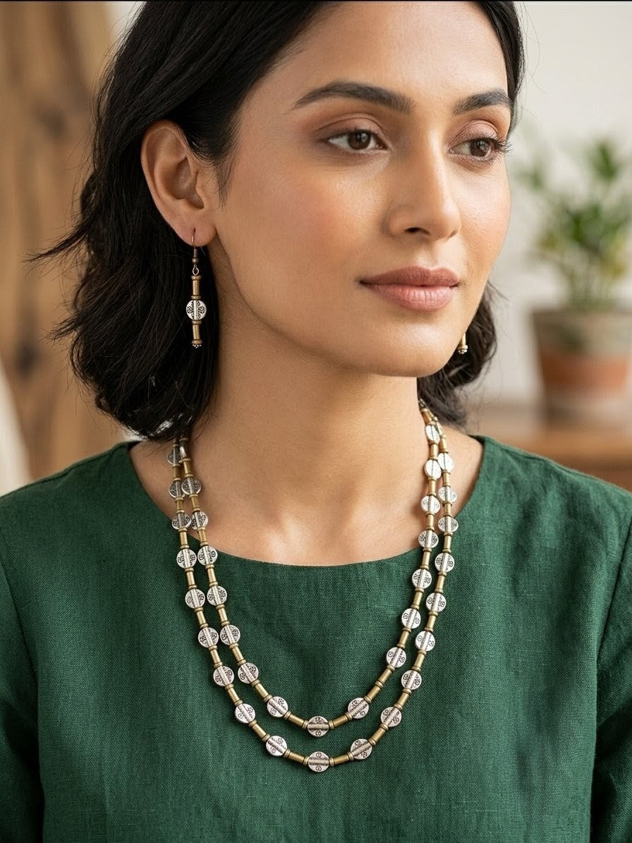 Oxidised Silver Layered Necklace Set