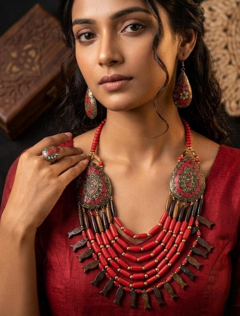 Designer Tibetan Beads Necklace Combo Set