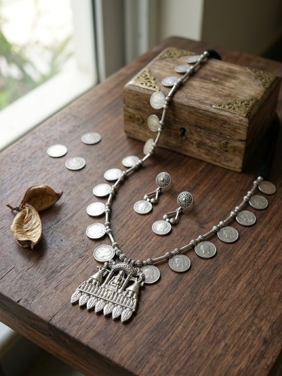 Oxidised Silver Designer Necklace Set