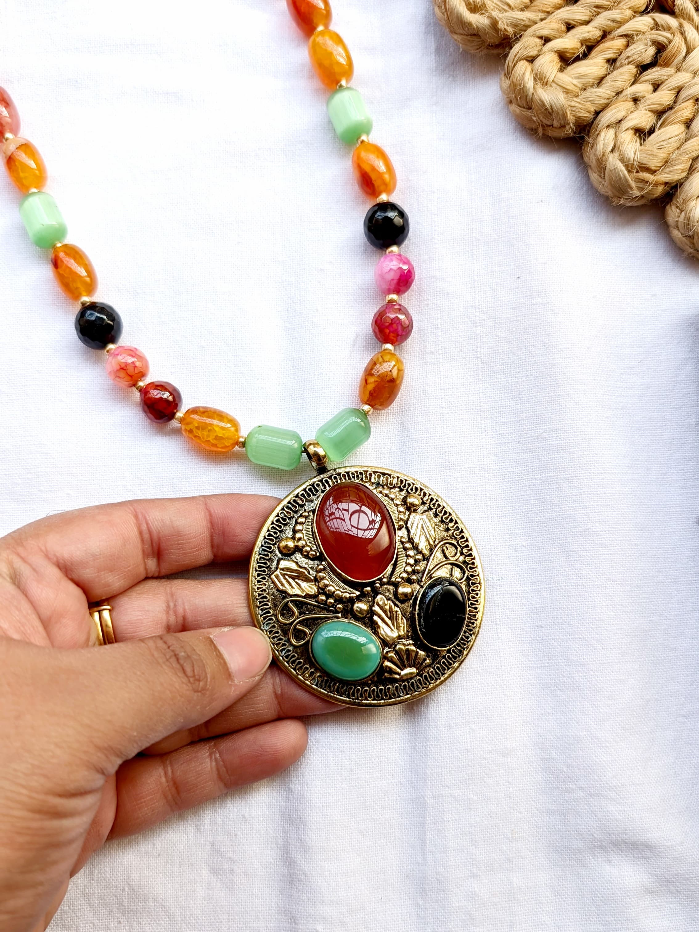 Statement Onyx and Monalisa Stone Necklace Sets