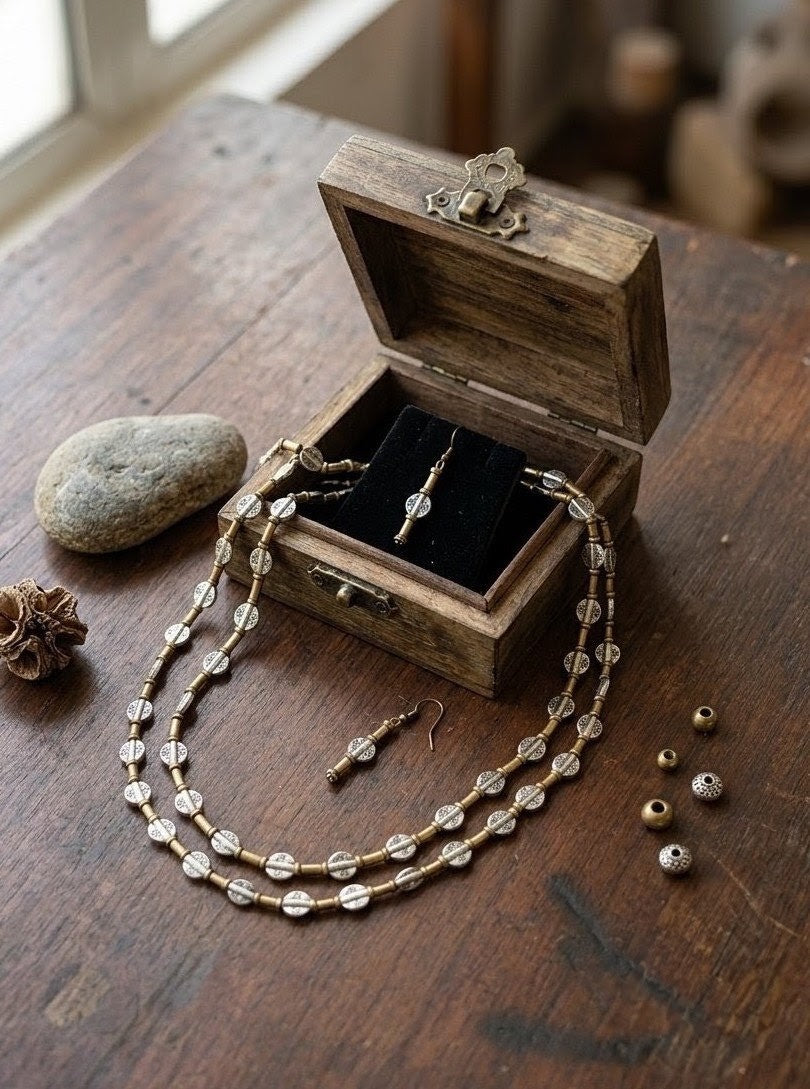 Oxidised Silver Layered Necklace Set