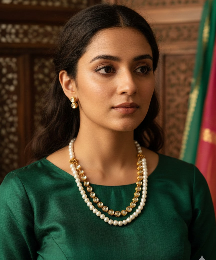 Kundan and Pearl Short Necklace Set