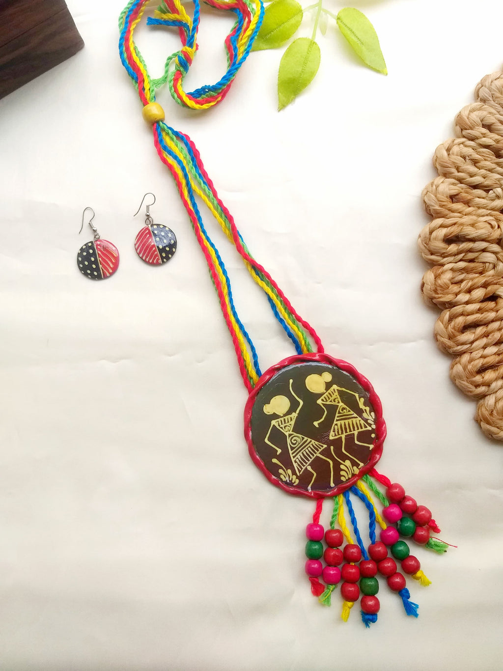 Holi Special Hand Painted Polymer Clay Pendant Set
